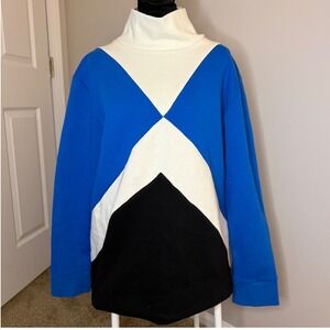 NWT T BY TALBOTS French Terry Color Block Mock Neck Pullover Sweatshirt SZ XL